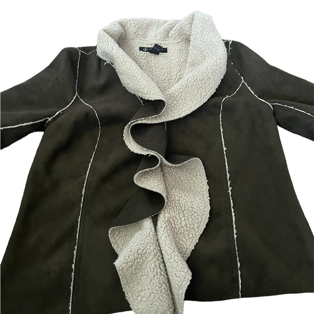 INC International Concepts Jacket Womens Small Brown Faux Suede Sherpa R…